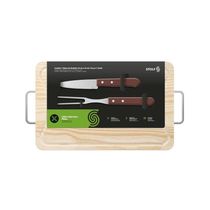 Kit Churrasco De Madeira Pinus Com Garfo E Faca - Stolf 39x25