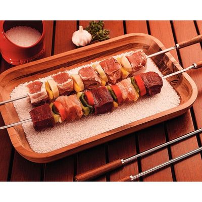 Conjunto De Espetinhos Tramontina 6 Peças Aço Inox Com Cabo De Madeira 50 Cm