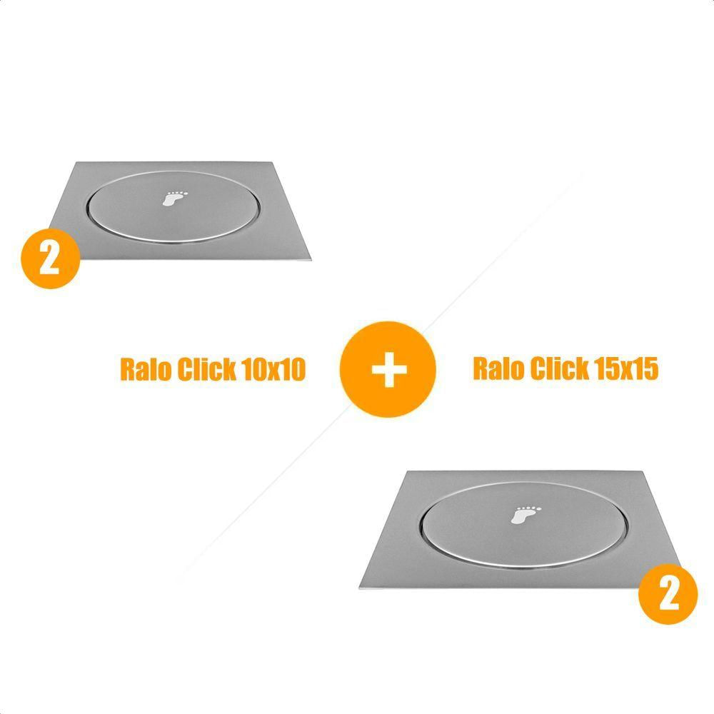 Kit 02 Un Ralo Click Quadrado 10X10 + 02 Ralo 15X15