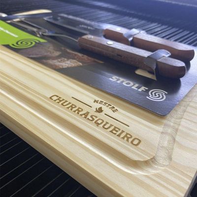 Kit Churrasco De Madeira Pinus Personalizado Mestre