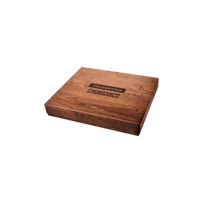 Kit Para Churrasco Lâminas Aço Inox E Cabos Em Madeira Polywood Castanho 15 Peças