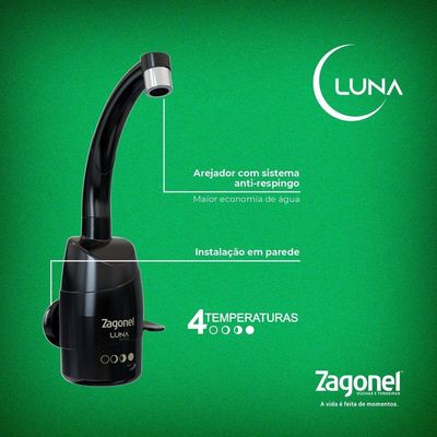 Torneira Eletrica De Parede Luna Black 4 Temperaturas 5500w 220v - Zagonel