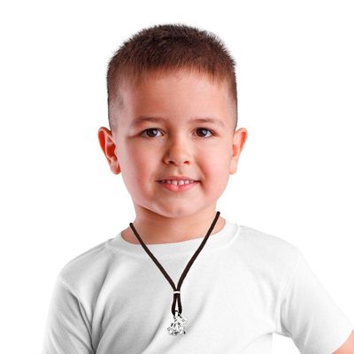 Colar Trator Infantil Prateado No Paracord Marrom