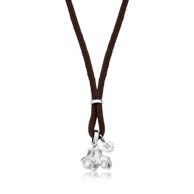 Colar Trator Infantil Prateado No Paracord Marrom