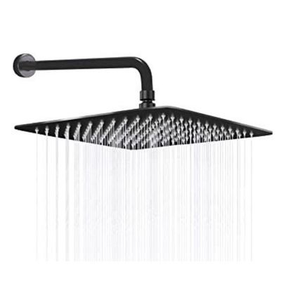 Ducha Chuveiro 20x20 Inox Preto Fosco Slim Quadrado Suporte Parede Piscina Banheiro Area Externa