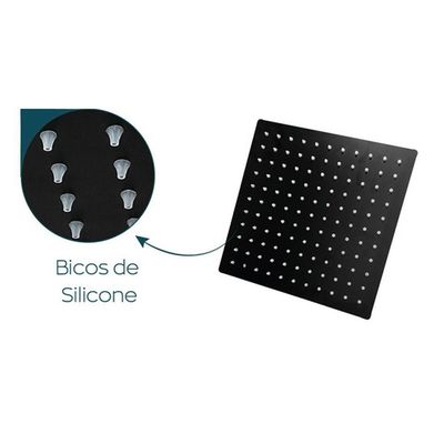 Ducha Chuveiro 20x20 Inox Preto Fosco Slim Quadrado Suporte Parede Piscina Banheiro Area Externa