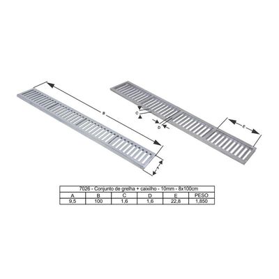 Ralo Grelha Linear Com Caixilho Em Alumínio Polido 8x100cm