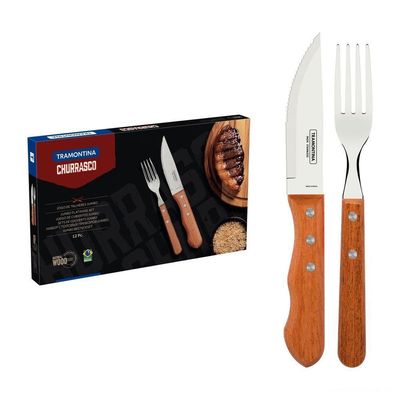 Jogo Para Churrasco Dynamic Jumbo Em Aço Inox E Cabos De Madeira Natural 12 Peças