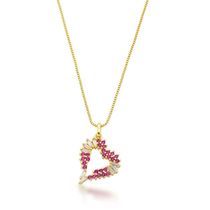 Colar Coração Com Zirconias Vermelhas E Cristais Banhadas A Ouro 18k - 45cm