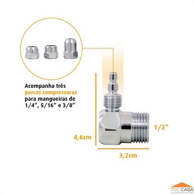 Adaptador Filtro Saída Em 90° P/ Mangueira 1/4 5/16 E 3/8