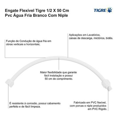 Engate ível Tigre 1-2 X 50 Cm Pvc Agua Fria Branco Com Niple