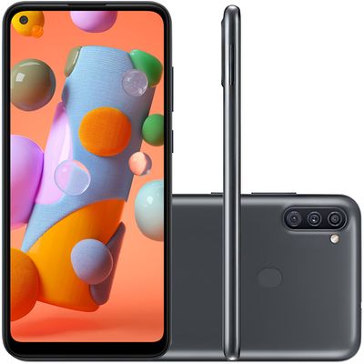 Celular Samsung Galaxy A11 Preto 64GB Tela 6.4" 3GB RAM Câmera Tripla 13MP + 5MP + 2MP
