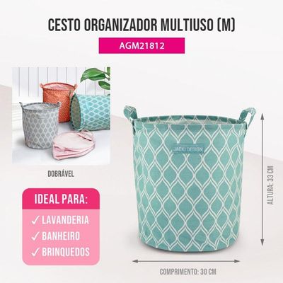 Cesto Para Roupa Suja- Brinquedos Tecido (m) - Linha Loft Azul Claro