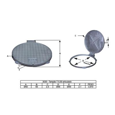 Tampa Tampão De Chão Circular T050 Alumínio Articulado 50cm