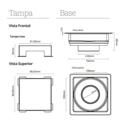 Ralo Linear Elleve Square 7342 10x10 Com Tampa Inox Inox 7342