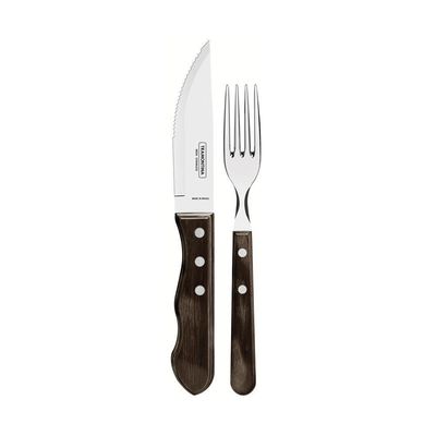 Jogo De Talheres Para Churrasco Jumbo Em Aço Inox Com Cabo Castanho Polywood 12 Peças - Tramontina