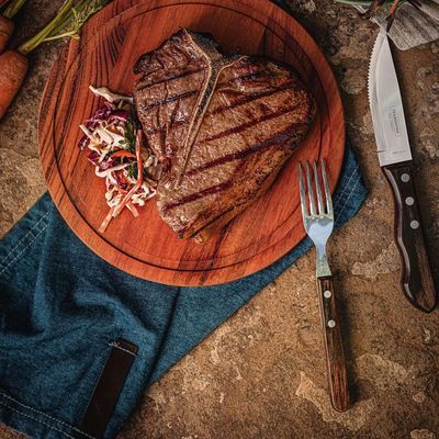Jogo De Talheres Para Churrasco Jumbo Em Aço Inox Com Cabo Castanho Polywood 12 Peças - Tramontina
