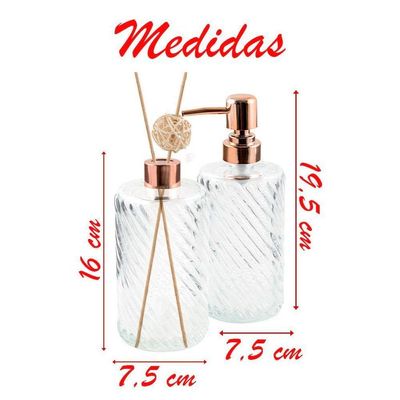 Jogo Dispenser E Recipiente De Aromas Em Vidro Espiral Bronze