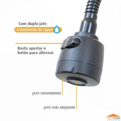 Torneira Cozinha De Mesa Bica Alta Em Inox Black Duplo Jato