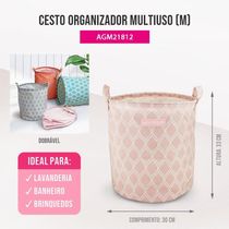Cesto Para Roupa Suja/ Brinquedos Tecido (m) - Linha Loft Pink