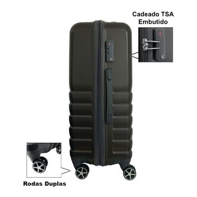 Mala de Bordo Abs para Viagem Ika Flex Cadeado Tsa Embutido Rodas Duplas 360º - Grafite, P