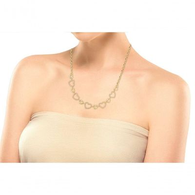 Colar Choker Com Corações Lisos E Cravejados Banhado A Ouro 18k - 45cm