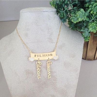 Gargantilha Personalizada Nome Filhos Banho De Ouro