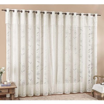 Cortina Luna 2,00M X 2,50M Palha Tecido Renda Floral Leve Para Sala Ou Quarto