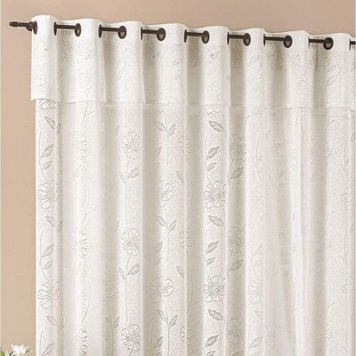 Cortina Luna 2,00M X 2,50M Palha Tecido Renda Floral Leve Para Sala Ou Quarto