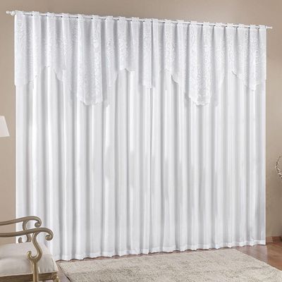 Cortina Nicole 4 Metros Branca Tecido Microfibra Com Renda Floral Sala Quarto