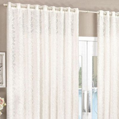 Cortina Renda 3,00M X 2,80M Palha Tecido Renda Com Voal Floral Sala Ou Quarto