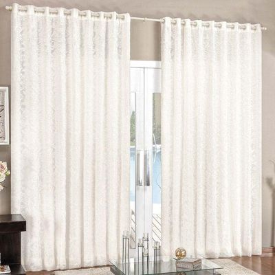 Cortina Renda 3,00M X 2,80M Palha Tecido Renda Com Voal Floral Sala Ou Quarto