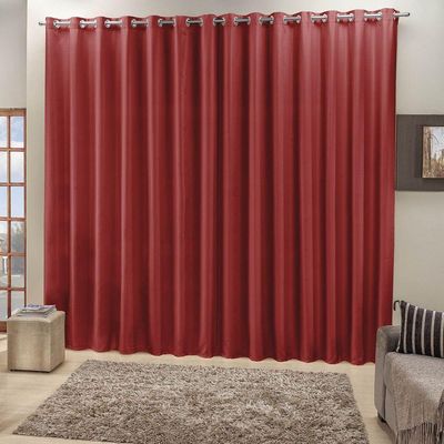 Cortina Roma 3,00M X 2,50M Vermelha Tecido Rafia Detalhado Para Sala Ou Quarto