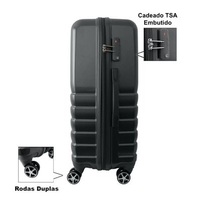 Mala de Bordo pequena para Viagem em Abs Ika Flex, Cadeado Tsa Embutido, Rodas Duplas 360 - Preta, P