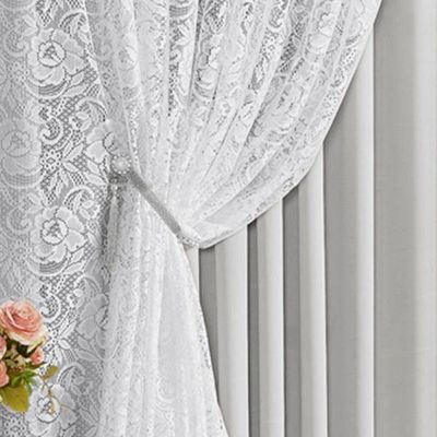 Cortina Monalisa 3,00M X 2,50M Varão Simples Tecido Blackout Com Renda Floral - Gelo