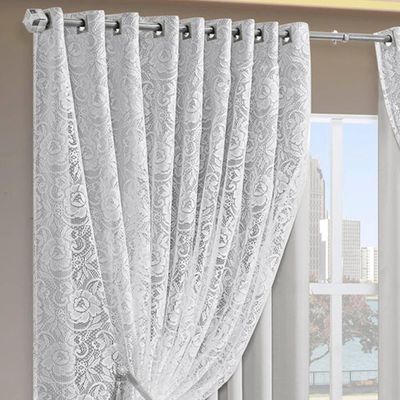 Cortina Monalisa 3,00M X 2,50M Varão Simples Tecido Blackout Com Renda Floral - Gelo