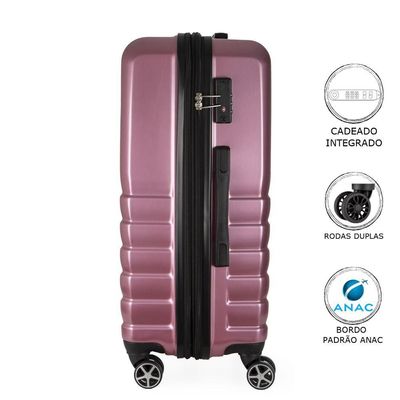 Mala De Viagem Média Abs Expansível Ika Flex Cadeado Tsa Embutido Rodas Duplas 360 Rosê M