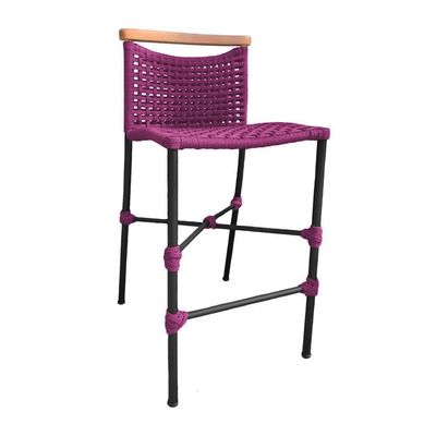 Kit 4 Banquetas Anne Em Corda Náutica Base Em Alumínio Preta Com Detalhe Em Madeira Rosa - Cor: Rosa
