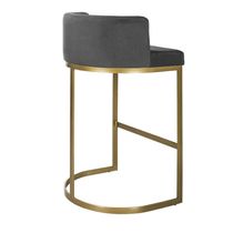Banqueta Alta Estofada Estrutura Aço Carbono Belly Ii Base Dourada 65cm Suede Cinza