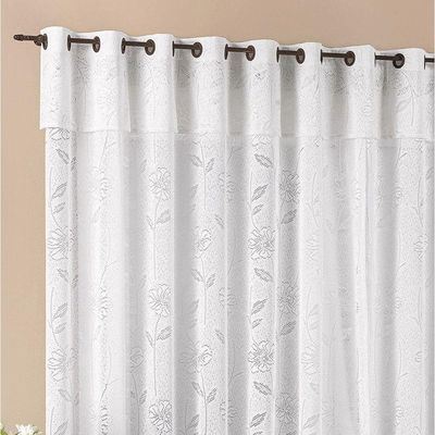 Cortina Luna 4,00M X 2,50M Branca Tecido Renda Floral Leve Para Sala Ou Quarto
