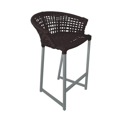 Kit 4 Banquetas Reis Em Corda Náutica E Base Em Alumínio Cinza Para área Gourmet Externa Marrom