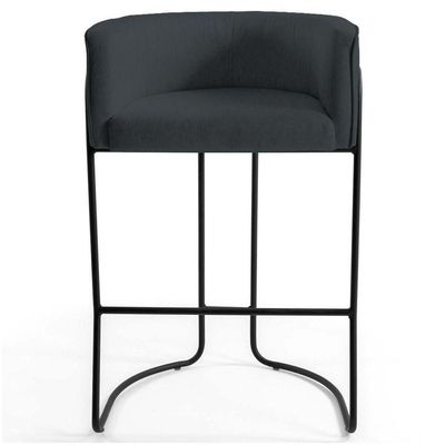 Banqueta Base Aço Preto Betina C-465 Linho Chumbo
