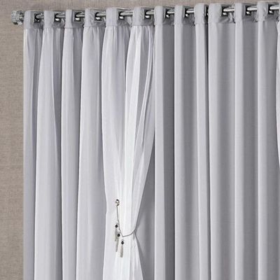 Cortina Mabelle 3,00M X 2,50M Semi Blackout Com Voal Premium Pingentes Sala Quarto - Cinza