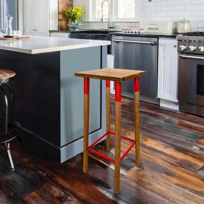 Banqueta Bistro Industrial Colors Ferro E Madeira Maciça - Vermelha Vermelho