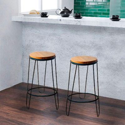 Kit 2 Banquetas Banco Guatemala Estilo Industrial Preto 70cm Preto