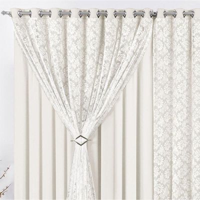 Cortina Yasmin 4 Metros Palha Tecido Malha Com Renda Floral Sala Ou Quarto