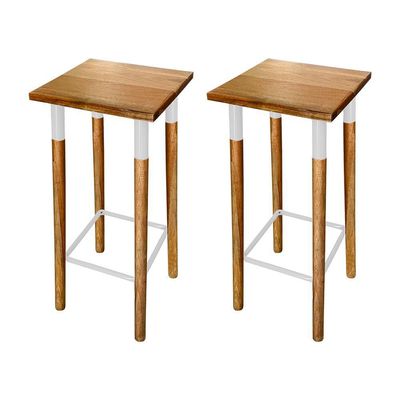 Kit 2 Banquetas Bistro Industrial Colors Ferro E Madeira Maciça - Branca Branco