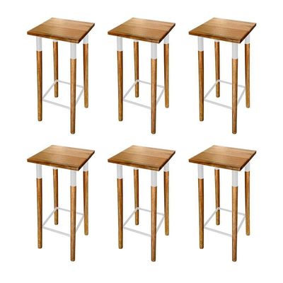 Kit 6 Banquetas Bistro Industrial Colors Ferro E Madeira Maciça - Branca Branco
