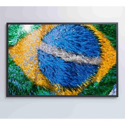 Quadro Bandeira Do Brasil Em Fitas 90x60 Cm Tecido Canvas