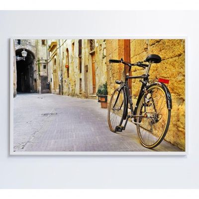 Quadro Bicicleta Clássica Na Viela 120x80 Cm Vidro Impresso